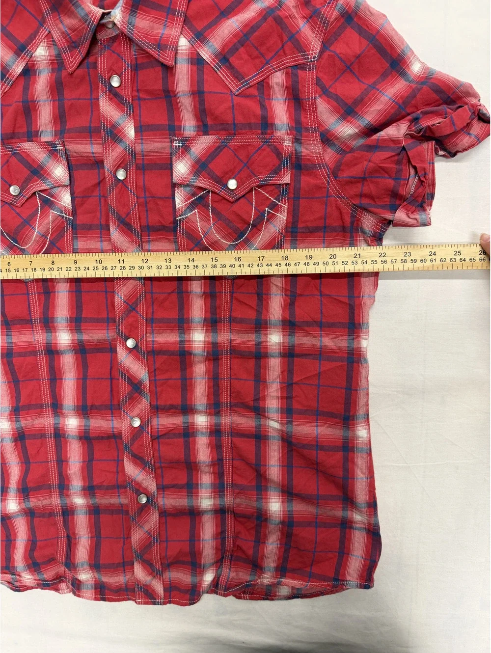 True Religion Men's Red Plaid Short Sleeve Western Shirt XL